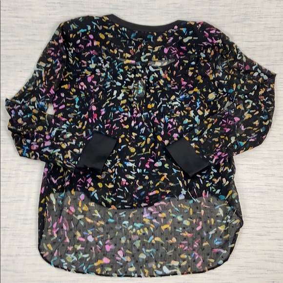 DKNY Crossover Faux Wrap Printed Mesh Sheer Blouse - Picture 6 of 9